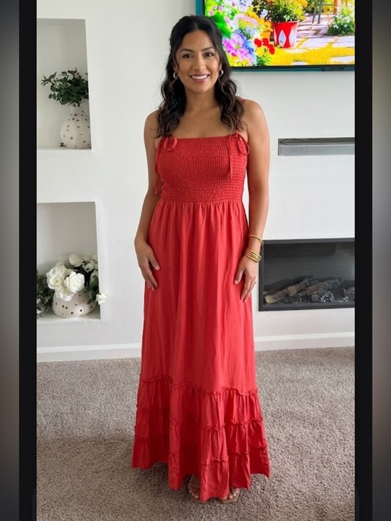 Soma Dresses & Skirts - Soma Red Maxi Dress with Smocked Bodice